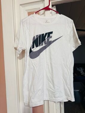 Nike White Short Sleeve Tee with Large Black Logo